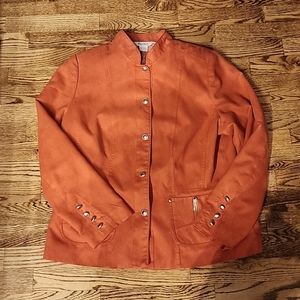 (12) TanJay Padded Shoulder Coral Blazer Jacket Faux Suede